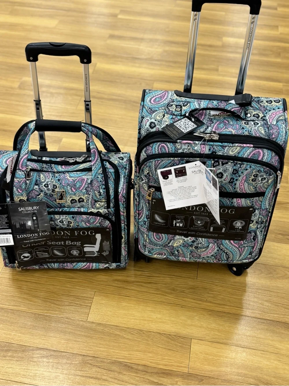 London Fog Paisley Rolling Carry-On Set 15” ans 20”
